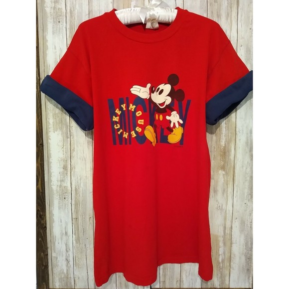 Vtg. T Shirt Disney Mickey Mouse Carolina Connection Rolled Sleeves SZ L Red USA - Picture 3 of 12